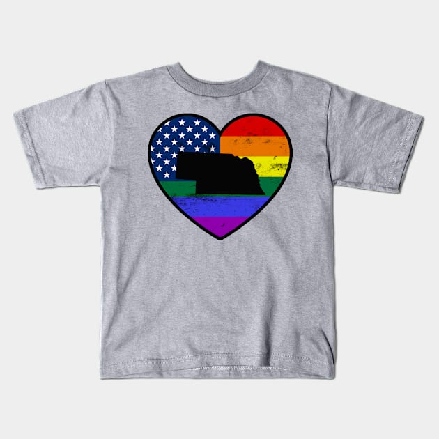 Nebraska United States Gay Pride Flag Heart Kids T-Shirt by TextTees